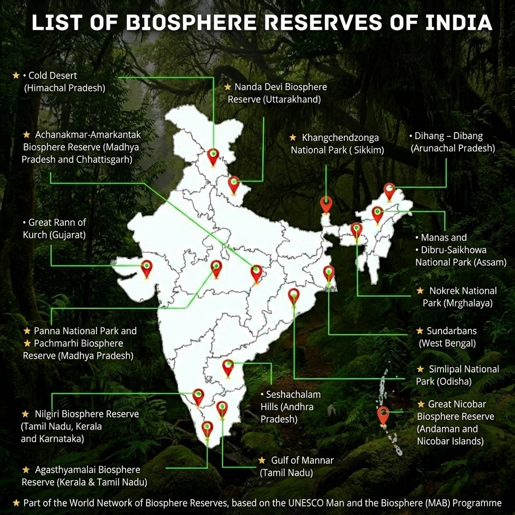 Biosphere Reserves in India Map